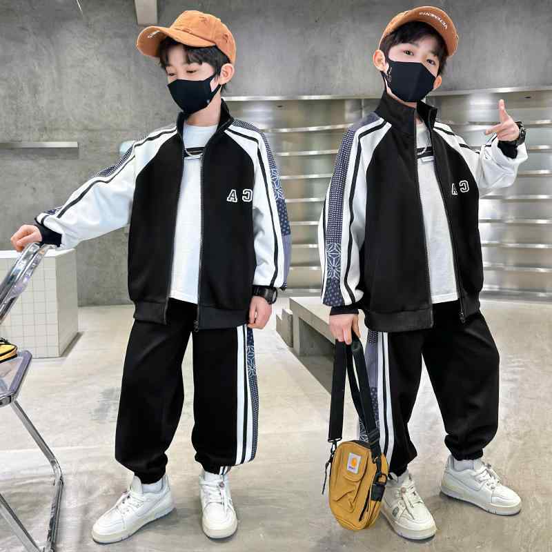 子供用スウェットセットアップ 男の子 春秋 スポーツウェア 長袖トップス ロングパンツ 上下セット ブラック グレー