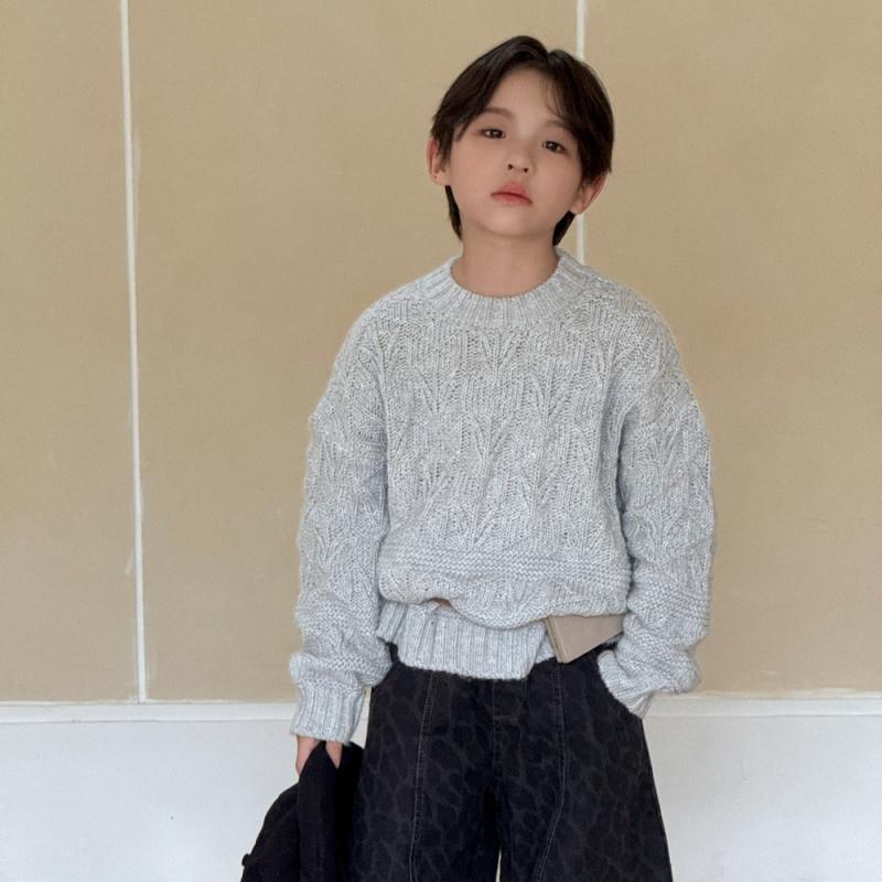 ニット キッズ 男の子 セーター 2025年秋冬 韓国風 ケーブル編み クルーネック プルオーバー トップス 子供服 普段着
