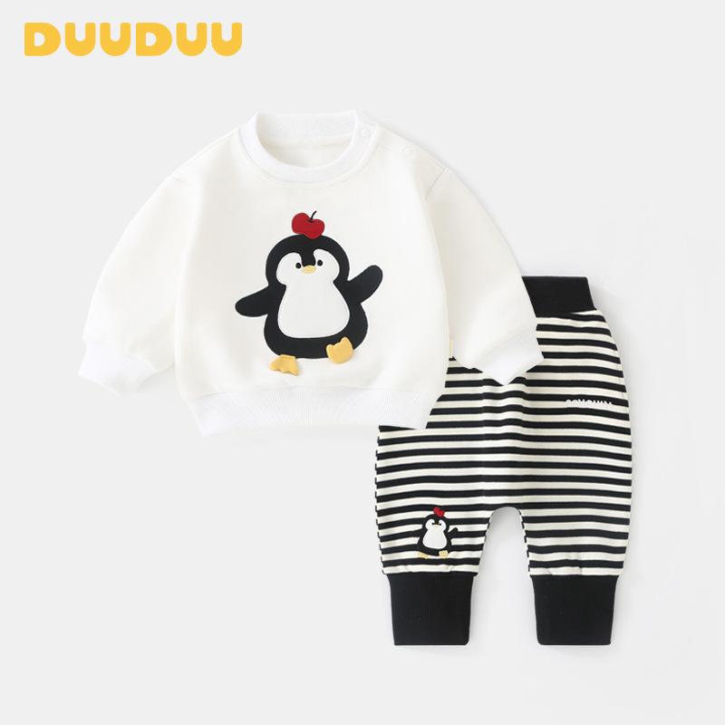 子供用セットアップ ベビー スウェットシャツ & パンツ 上下セット 春秋 男女兼用 韓国風 アニマル柄 コットン ミックス ベージュ ブラック 80 90 100 110 120