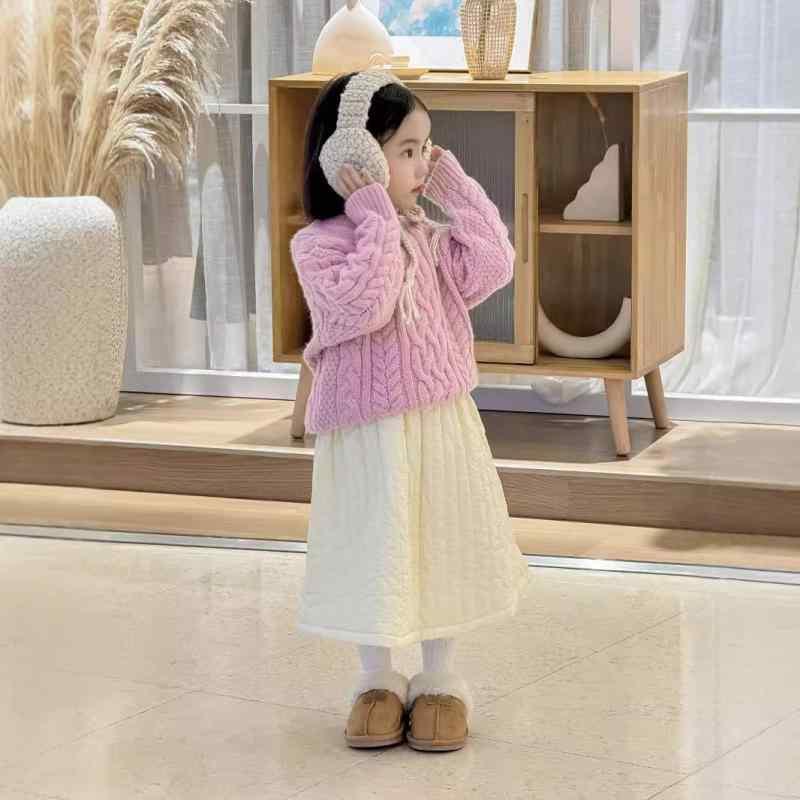 子供服 ニット セーター & スカート セットアップ 女の子用 厚手 コットン ミニスカート ピンク系 / ベージュ系 冬服 長袖 90cm 100cm 110cm 120cm 130cm 140cm