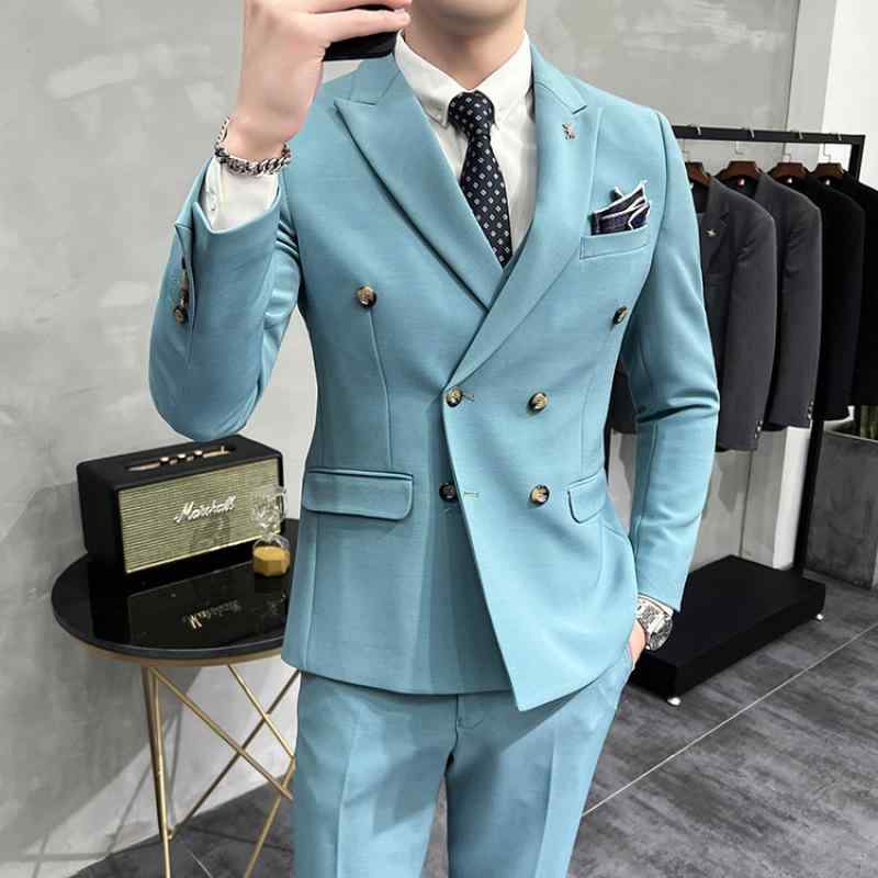 スーツ メンズ 男性用 ダブルブレスト 3点セット フォーマル 結婚式 ウェディング パーティー 礼服 舞台衣装 ライトグリーン ブルー ブラック オフホワイト ポリエステル｜トミーショップ 店