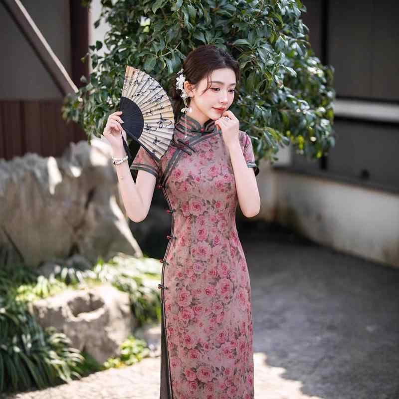 チャイナドレス レディース 春夏 レトロ フラワープリント ショートスリーブ ロング丈ワンピース 改良型 普段使い 若い世代向け エレガント ポリエステル 3D 立体柄 M L XL XXL XXXL XXXXL｜トミーショップ 店 7,667円