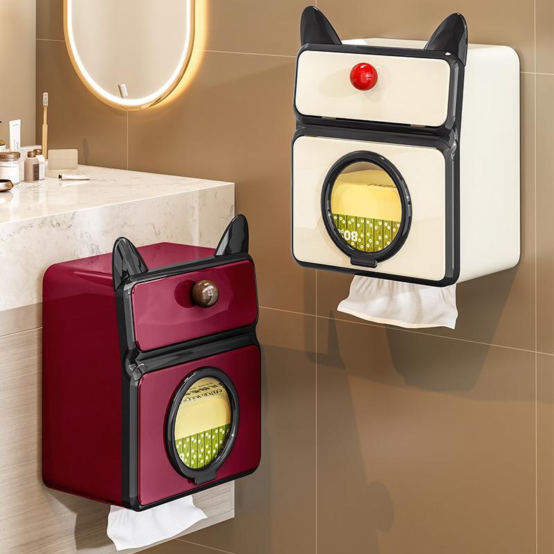 壁掛けティッシュボックス レディース トイレ収納ラック 高級感 ティッシュケース シンプル 家庭用 ペーパータオル ロールペーパー収納 防水 多用途 衛生的 クリームホワイト ブラック レッド ピンク イエロー グリーン