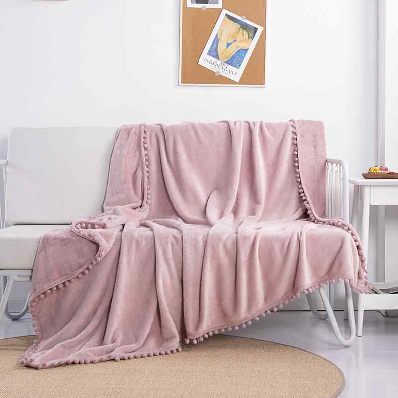 毛布 フランネル 無地 ブランケット ソファ 寝具 ひざ掛け 肩掛け フリンジ ボール付き ピンク系 ブルー系 グレー あったか 150 200cm 秋冬