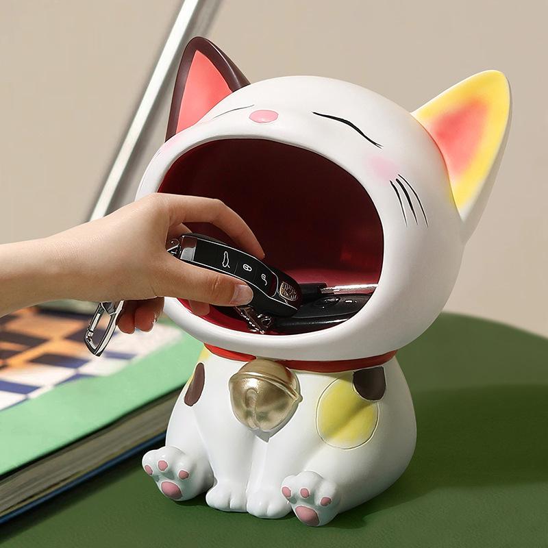 楽天市場】置物 招き猫 かわいい 大口猫 樹脂工芸品 オブジェ 卓上