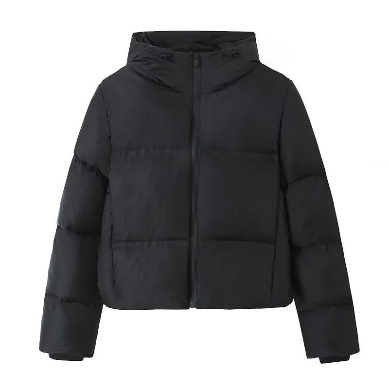 ジャケット レディース 厚手 中綿入り ?帽 アウター カジュアル 秋冬 黒 XS S M Lサイズ ポリエステル 無地 ゆったり