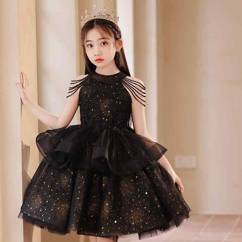 ちびっ子用フォーマル御召しもの お嬢さん 黒いこと ?礼服 誕生日 華燭の典 花童 姫御前 洋琴 告げ知らせる会 掻き鳴らす会 春夏 秋冬 100珊 110珊 120珊 130珊 140珊 150珊 160珊 チュール スピード競技 ポリエステル