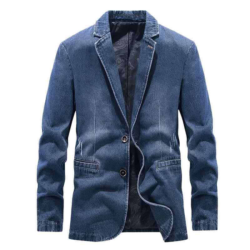 上衣 メンズ 成人男性服 ジーンズ テーラードジャケット 商行為 心地好い 無地 綿織物 時間 黒 黒いこと ジーンズ青色 レトロブルー メンズファッション-スーツ・セットアップ
