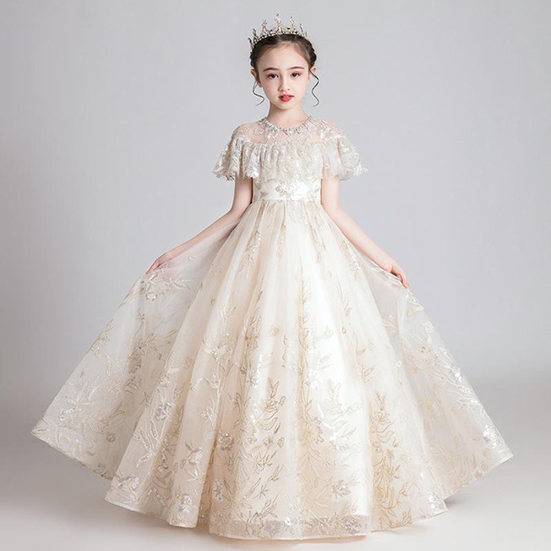 ちびっ子用フォーマル御召しもの お嬢さん チュール スピード競技 洋琴 告げ知らせる会 華燭の典 寄り合い 花柄 三鞭酒色 110珊 120珊 130珊 140珊 150珊 160珊
