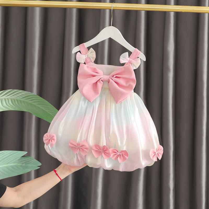 ワンピース ベビー服 ガールズ プリンセス 春秋 長袖 チュールスカート 2点セット 虹色 蝶 かわいい 80cm 90cm 100cm 110cm 120cm