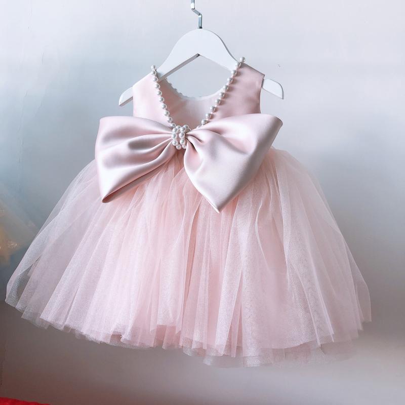子供用フォーマルドレス ピンク色 背中開き リボン飾り 女児 誕生日 周歳 女の子 プリンセスドレス スイート かわいい 春夏秋冬 80cm 90cm 100cm 110cm 120cm 130cm 140cm 150cm