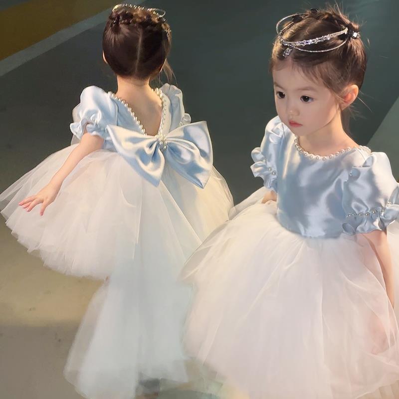 子供用ドレス ガールズ ピアノ発表会 プリンセス ワンピース 結婚式 花童 ブルー 青 80cm 90cm 100cm 110cm 120cm 130cm かわいい チュール フリル 春夏 秋冬