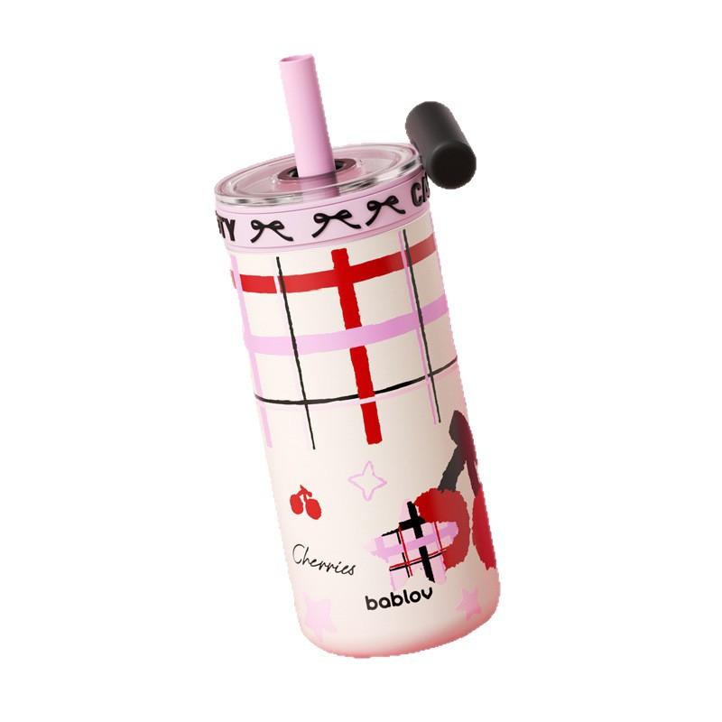 水筒 レディース かわいい 保温保冷 ストローカップ ステンレス 高ホウケイ酸ガラス 550ml カフェ 卓上 オフィス アウトドア 旅行