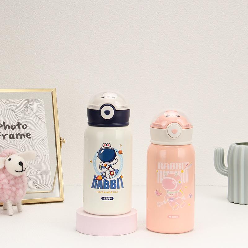 水筒 キッズ ステンレス ストロー付き 子供用 500ml かわいい 大容量 保温 保冷 スポーツ アウトドア 通学 旅行 ピンク系 ホワイト