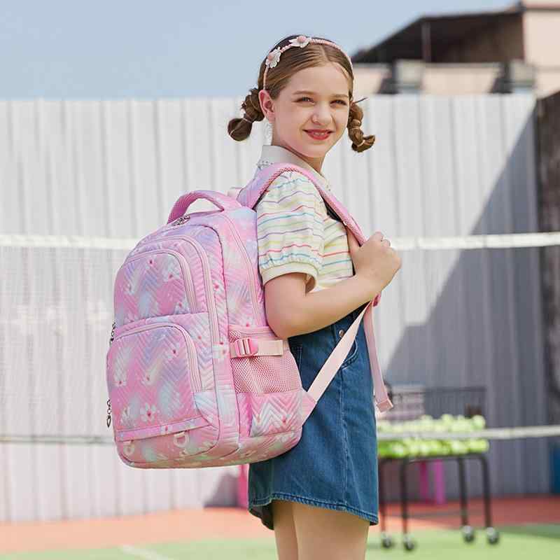 リュック キッズ 女の子 小学生 通学 遠足 かわいい 花柄 プリント 防水 撥水 軽い A4対応 ナイロン 大容量 子供用 リュックサック ブルー ピンク パープル ブラック