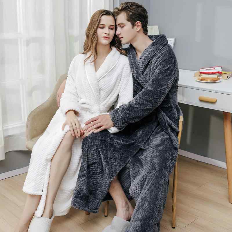 パジャマ レディース メンズ 冬用 夫婦 ペア 珊瑚マイヤー 浴衣 ガウン 厚手 フランネル あったか 防寒 寝巻き ルームウェア 白 グレー 赤 紺
