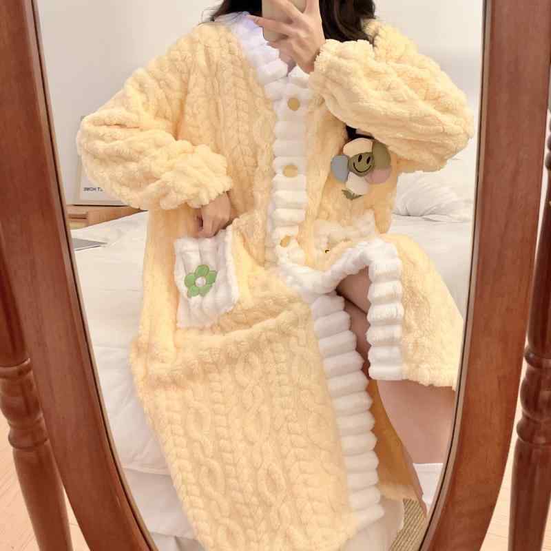 パジャマ レディース ルームウェア 寝巻き 珊瑚フリース 厚手 前開き Ｖネック 長袖 ズボン 上下セット 太陽花柄 あったか 秋冬 部屋着 4,628円