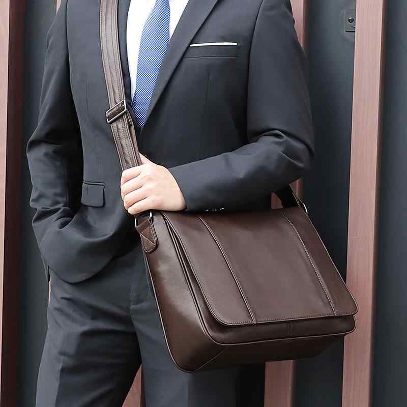 ショルダーバッグ 男性用 鞄 本革 牛革 オイルワックスレザー レトロ 耐摩耗 13インチPC収納可能 カジュアル 旅行 コーヒー色｜トミーショップ 店
