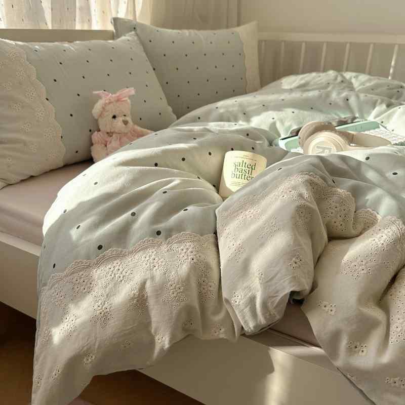 寝具 四点セット 花柄レース ベッドシーツ 掛け布団カバー 学生寮 ベッドカバー ベッドスカート風 春夏秋冬 INS風 かわいい 水洗い綿 1.2m 1.5m 1.8m 2.0m