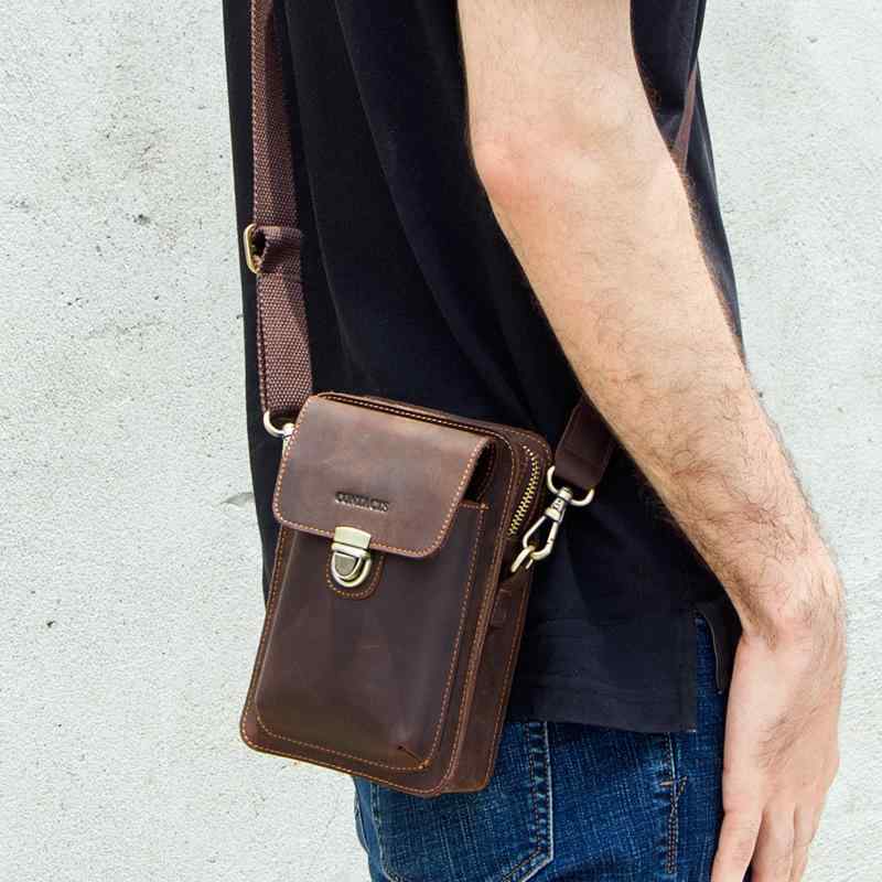 メンズ ショルダーバッグ 牛革 レザー 鞄 男性用 斜め掛け クロスボディ レトロ ヴィンテージ調 ブラウン