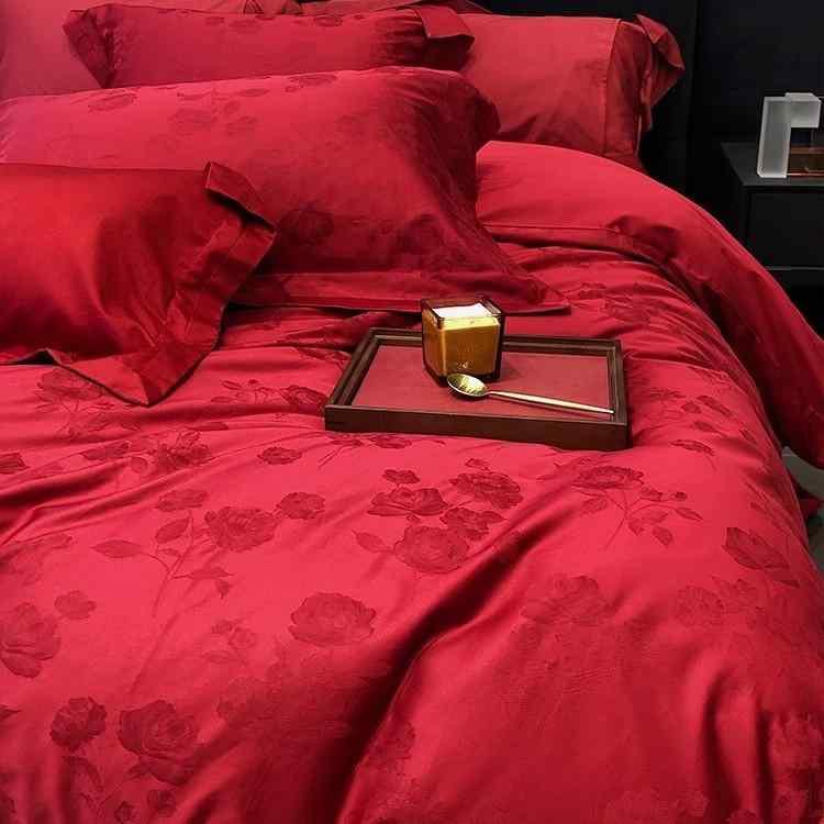 寝具カバーセット 結婚式用 赤色 寝具4点セット ベッドシーツ 新婚 ベッドカバー ベッドルーム用 無地 ポリエステル 9,866円