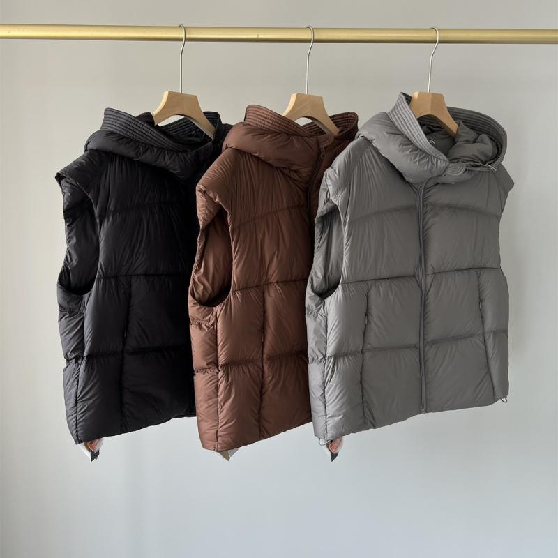 ダウンベスト レディース 秋冬 ファッション 暖かい 白鵝ダウン 50cm~65cm ポリエステル 日韓 カジュアル 黒 チョコレート色 象牙色