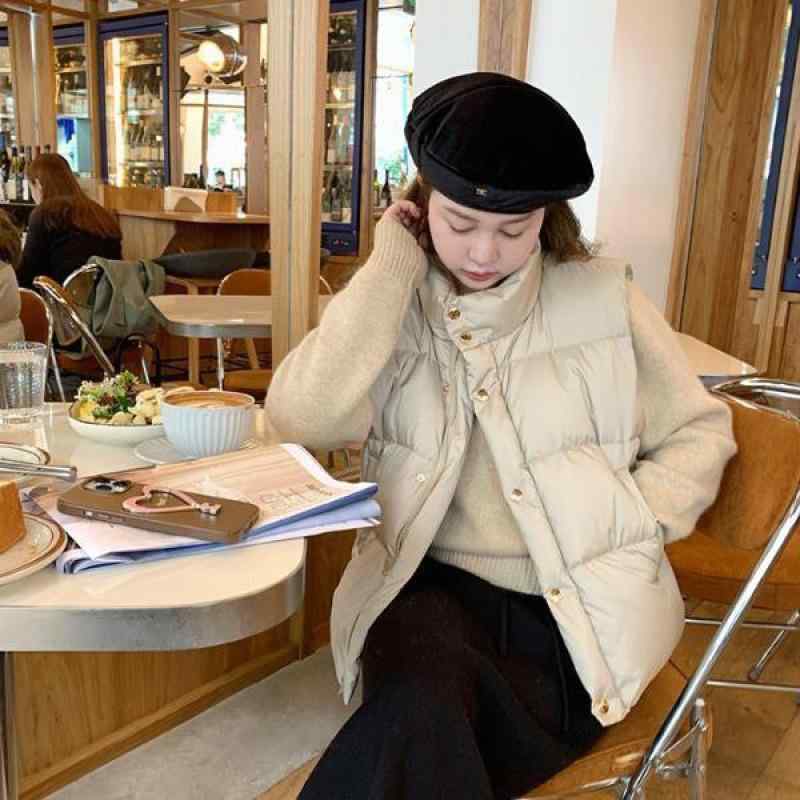 ダウンベスト レディース 韓国風 ゆったり スタンドカラー ショート丈 チョッキ アウター ポケット付き ブラック カーキ ピンク