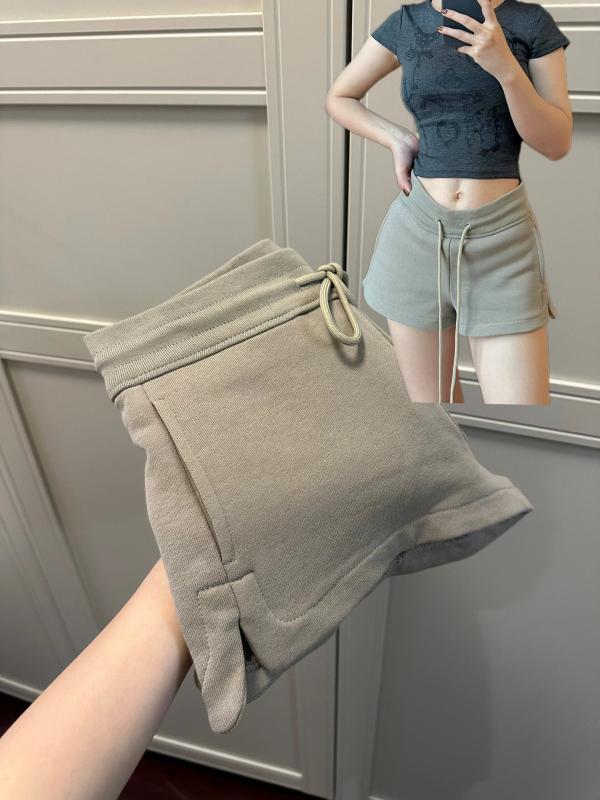 レディース ショートパンツ 夏用 コットン混 接触冷感 軽量 伸縮性 通勤 普段使い 気質 セクシー デザイン 直筒 ワイドレッグ ミッドライズ ドローストリング ブラック グレー系 ベージュ系 ワインレッド マイクロストレッチ