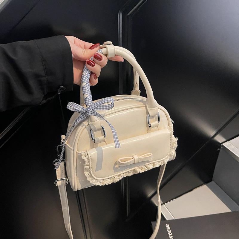 ボウリングバッグ レディース ショルダーバッグ ハンドバッグ パステルカラー スクエア型 PUレザー 2way 春夏 レース リボン