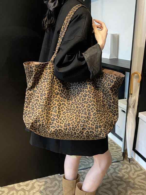 ショルダーバッグ レディース 豹柄 ヒョウ柄 大容量 帆布 キャンバス 韓国風 カジュアル 手提げ 鞄 カバン バッグ 通勤 ブラウン系 イエロー系