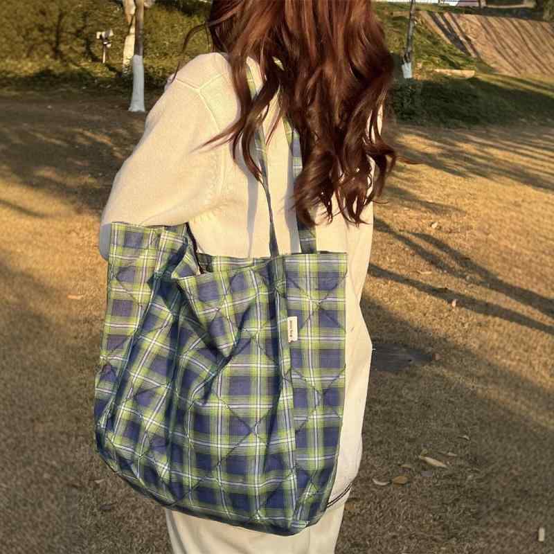 トートバッグ レディース 春夏 格子柄 ポリエステル 通勤 通学 普段使い ファッション かわいい おしゃれ