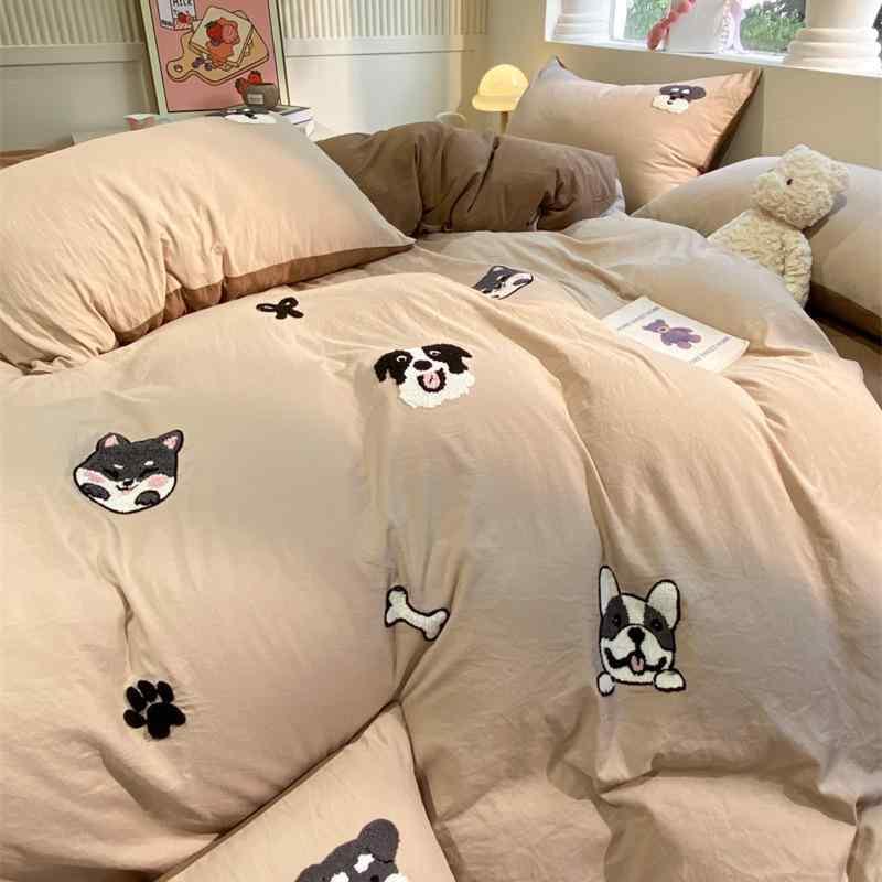 寝具 4点セット ベッドシーツ式 水洗い綿 超柔 肌に優しい 犬柄 幾何学模様 カートゥーン アニメ風デザイン