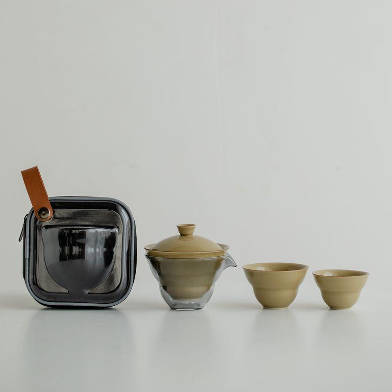 茶器 定・凅黄 透明バッグ入り 携帯用 茶器セット 陶磁器 手作り 復古 功夫茶
