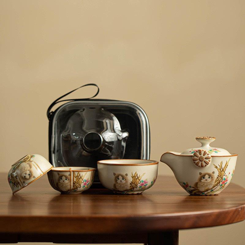 茶器 旅行茶具 携帯用 陶瓷 茶器セット 急須 湯呑み 3点セット アウトドア キャンプ 功夫茶 ティーセット 7,669円
