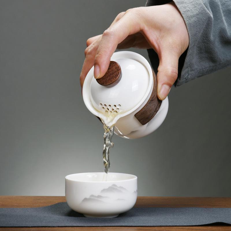 茶器セット 携帯用 茶器セット 磁器 旅行 事務用 ギフト 快客杯 1? 3杯 4杯