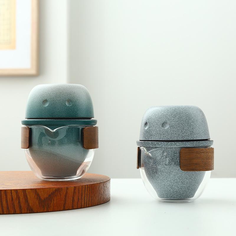 茶器セット 携帯用 かわいい 陶器 急須 湯呑みセット 標準 ビジネス 贈り物 シンプル グラデーション グレー