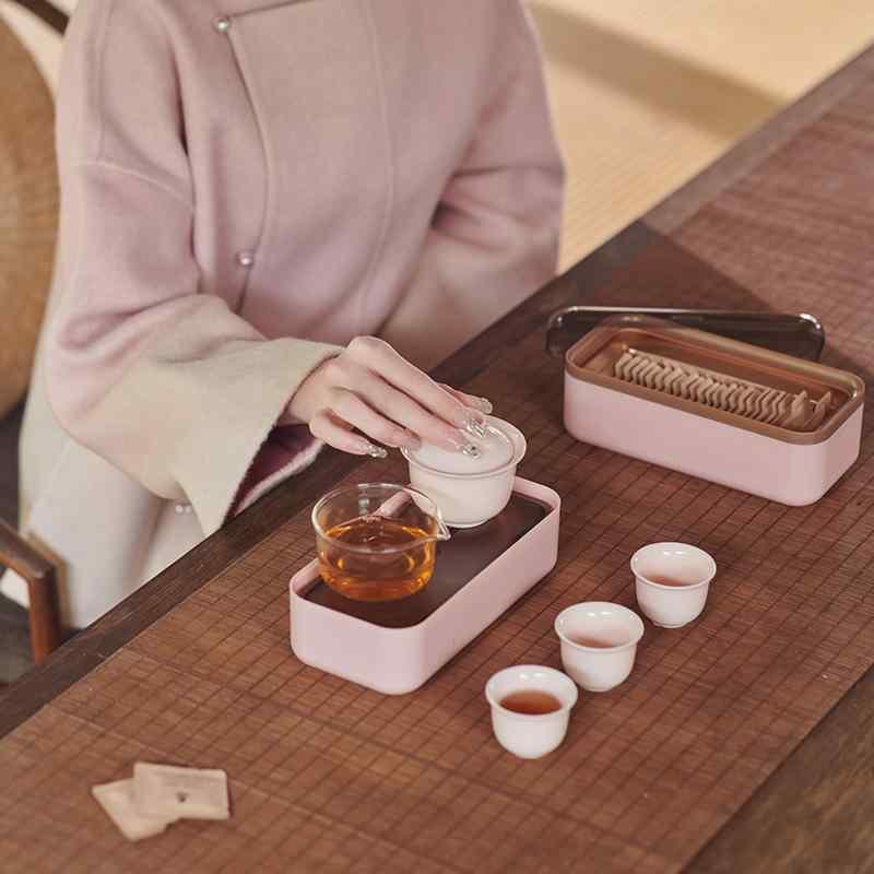 茶器 レディース ポータブル 旅行用 ティーセット 陶瓷 功夫茶 ピンク ギフト 記念日 誕生日 母の日 敬老の日