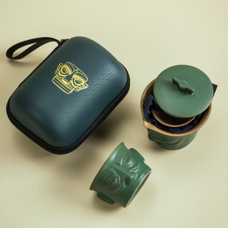 茶器 陶器 携帯用 茶器セット 1?4杯 功夫茶器 ホーム ティーセット レトロ 軽量 収納バッグ付き 旅行 普段使い
