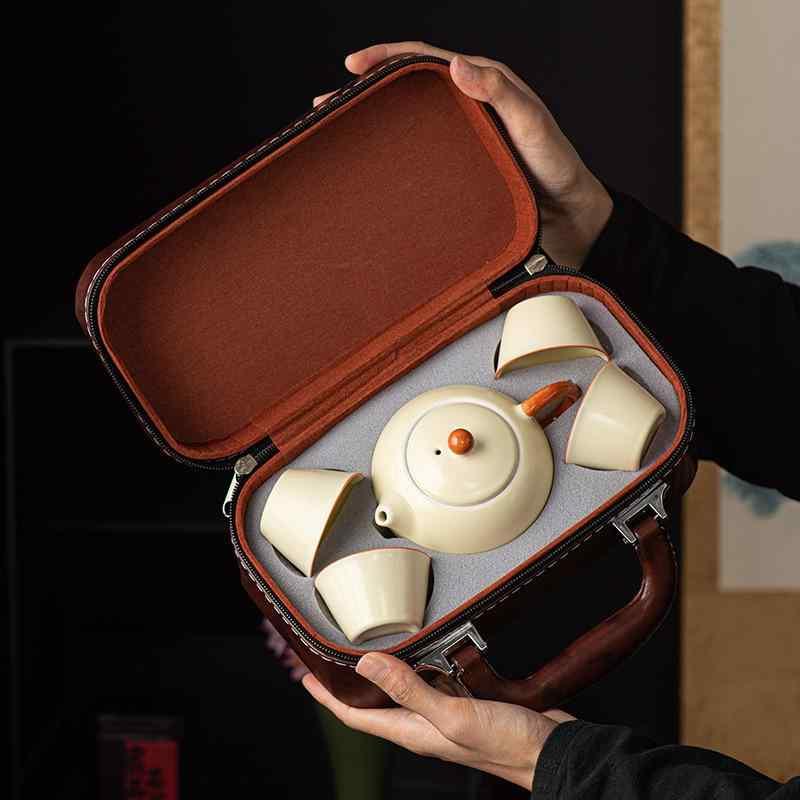 茶器 旅行茶具 陶器 ティーセット 携帯用 泡茶? 急須 茶器セット 快客杯 湯呑み 4客 セット 贈り物 ギフト 記念品