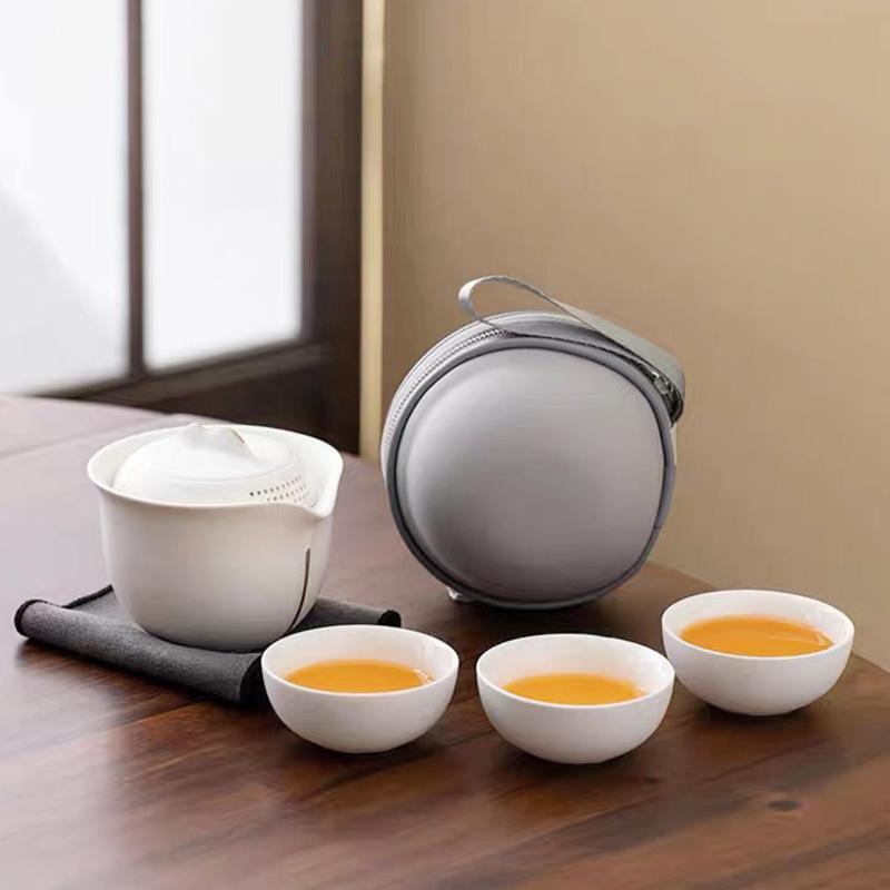 茶器 アウトドア 携帯型 旅行茶具 陶瓷 磨砂 快客杯 ミニ 新中式 白 黒