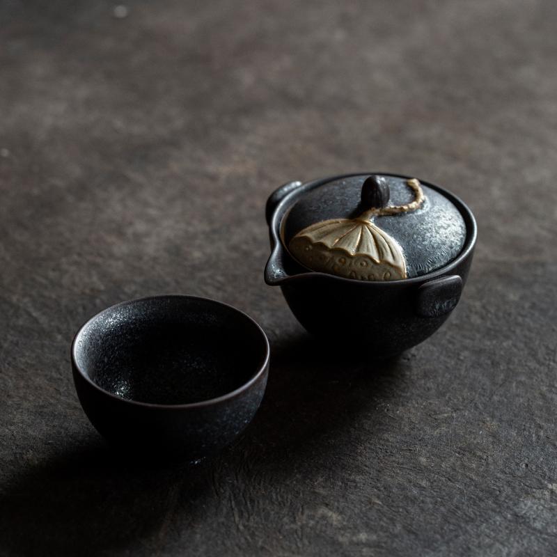 茶器 携帯用茶器セット セラミック製 ティーポット 茶道具 湯呑みセット ?? ??セット アウトドア キャンプ 高級感 銀斑釉 粉引白 岩生釉
