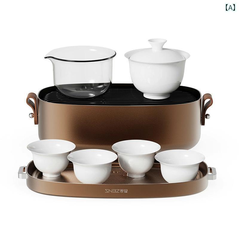 茶器 アウトドア 旅行用 功夫茶器セット 携帯式 ティーポット 湯呑み 白磁 陶器