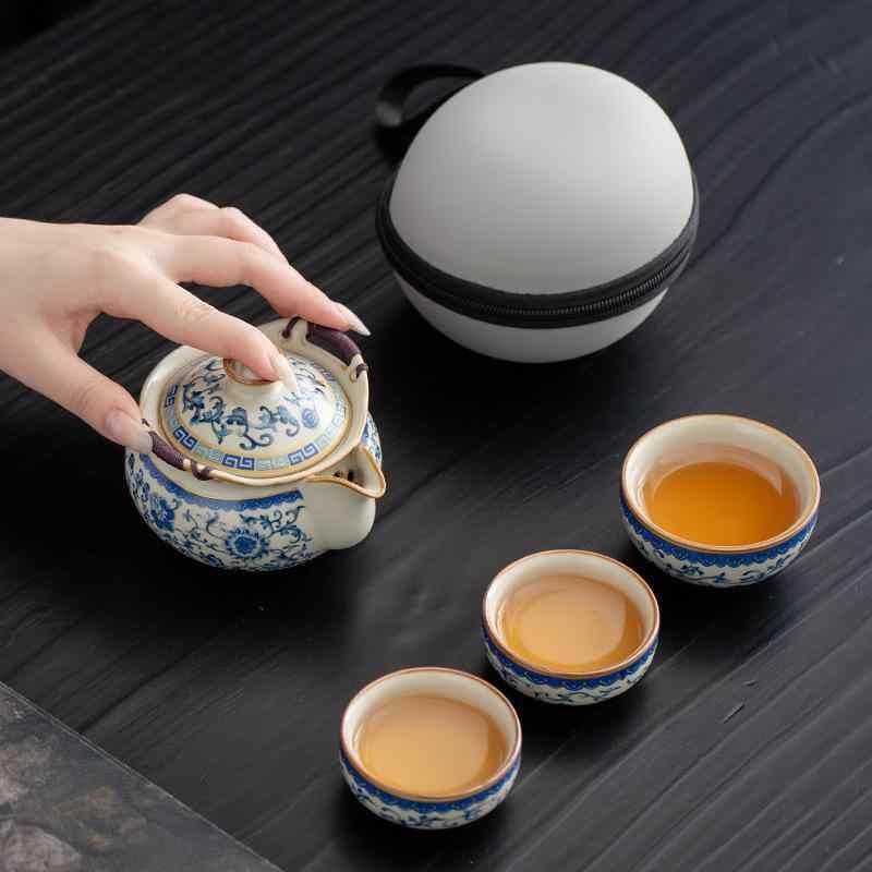 茶器 携帯用茶器セット 高級陶器 汝窯 旅行 アウトドア 急須 湯呑み