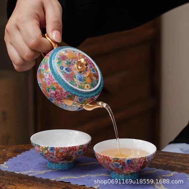 茶器 陶器 ティーセット 宮灯 ティーポット 2客 セット 携帯用 出張 旅行用 ビジネス ギフト レトロ