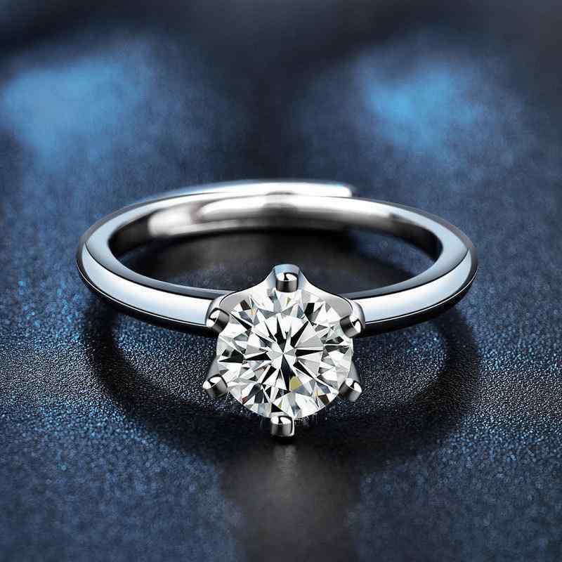 指輪 レディース モアッサナイト 925シルバー クラウン 六爪 白金カラー 結婚式 パーティー 婚約 ファッションリング