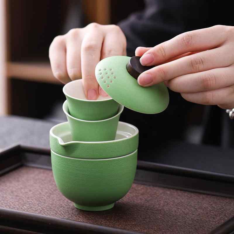 茶器 携帯用 旅行茶セット 快客杯 ティーセット керамика 急須 湯呑み 茶道具 粗陶 緑色 黒色 オレンジ色 青色