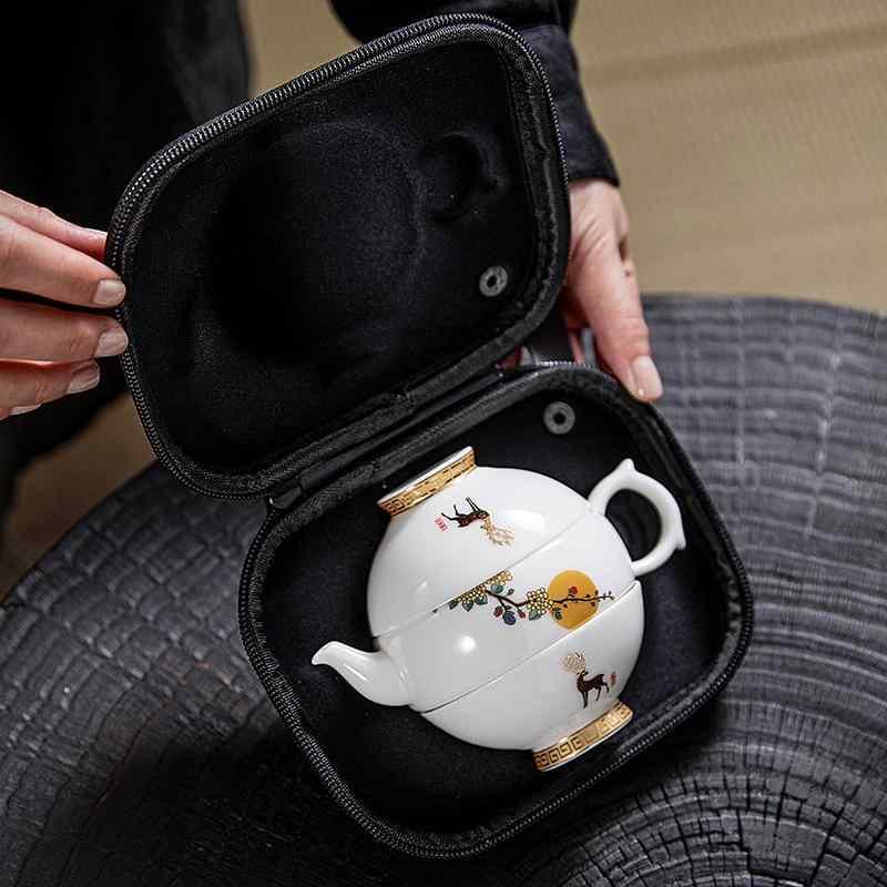 茶器 陶器 羊脂玉 携帯型 功夫茶 セット 2客 高級感 旅行 記念品 贈答品