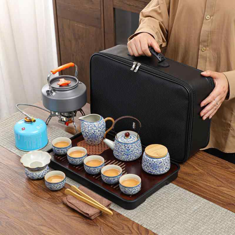 茶器 レディース 携帯型 旅する用 瀬戸もの 茶具仕掛ける 車載 アウトドア ティーセット レトロ 青花 汝窯 軽さ パウダーコンパクト 焼水能力のある スポーツ・アウトドア-その他