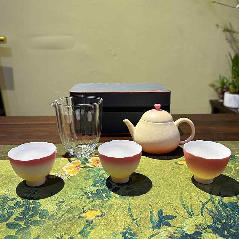 茶器 粗陶 グラデーション ポット 3客 仕掛ける 持っていく用 茶道具 新中式 ティーセット 陶瓷 ティーポット 急須 湯呑 アウトドア-スポーツ・アウトドア
