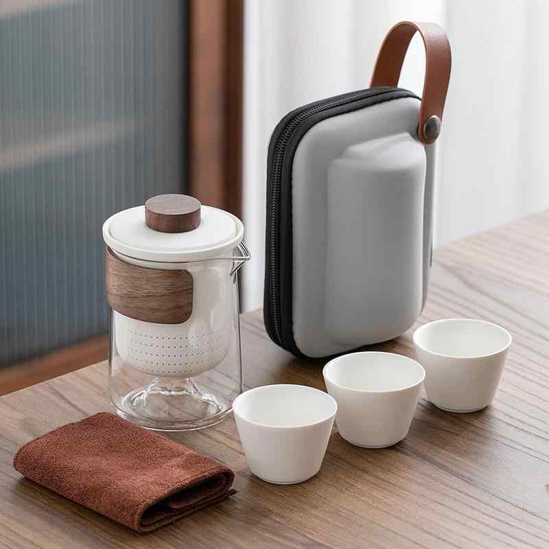 茶器 携帯用 旅行茶器 茶器セット ガラス 陶器 急須 カップ セット 高級感
